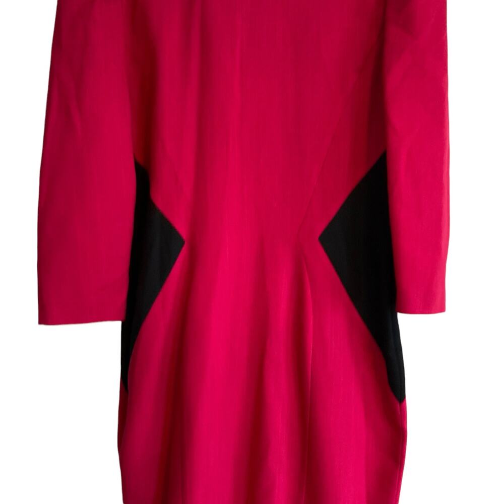 Vintage 80s Pink Black Cloth Button Collar V Neck Boxy Oversize Dress Sz Medium - Picture 14 of 16